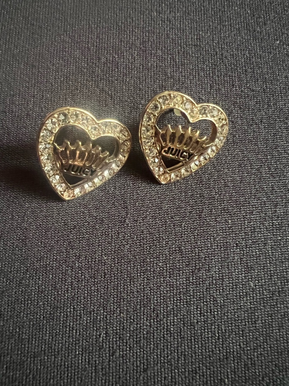 Juicy Couture Gold Heart Crown Crystal Stud Earrings